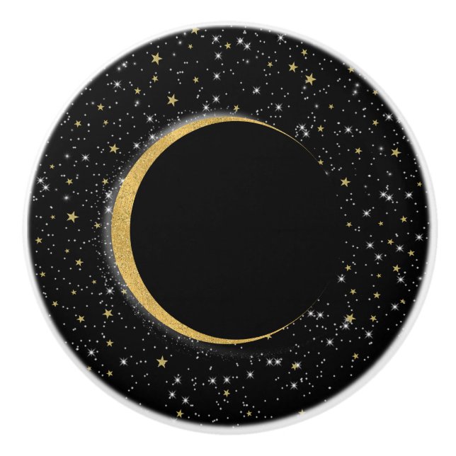 Black & Guld Celestial Måne Magic Lunar Stars Knopp (Framsidan)