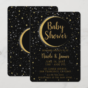 Black Guld Celestial Måne Magic Stars Baby Shower Inbjudningar
