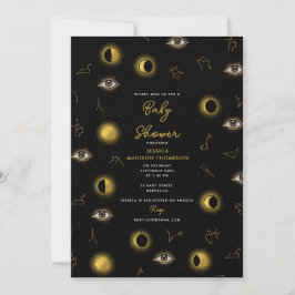 Black Guld Celestial Sol & Måne Baby Shower Inbjudningar