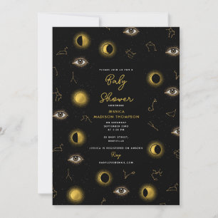 Black Guld Celestial Sol & Måne Baby Shower Inbjudningar
