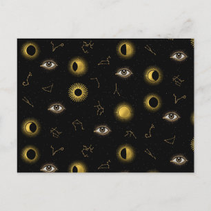 Black Guld Celestial Sol & Måne Zodiac Öga Helg Vykort