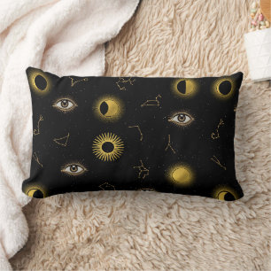 Black Guld Celestial Sol & Måne Zodiac Öga Lumbarkudde