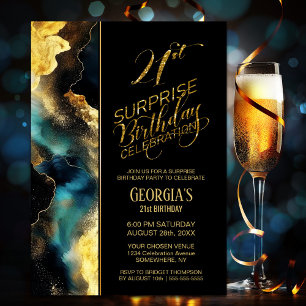 Black Guld Celestial Surprise 21:a födelsedagen Pa Inbjudningar