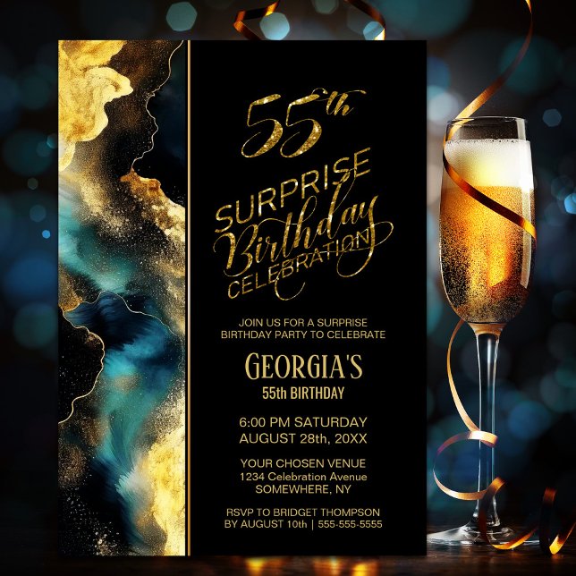 Black Guld Celestial Surprise 55:e Födelsedagsfest Inbjudningar (Skapare uppladdad)