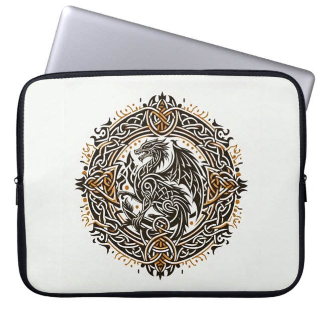 Black & Guld Celtic Dragon Laptop Fodral (Framsidan)