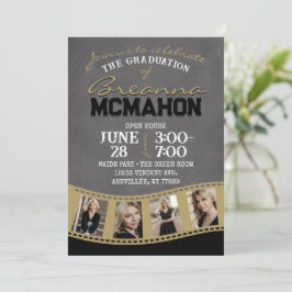 Black & Guld Chalkboard Filmstring Studenten Inbjudningar