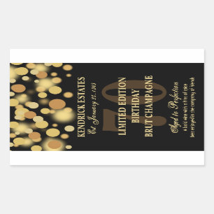 Black Guld Champagne Bubbles Birthday-etikett 750 Rektangulärt Klistermärke