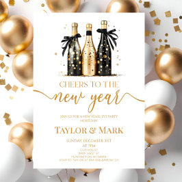 Black Guld Champagne Cheers Nyårsafton Party Inbjudningar