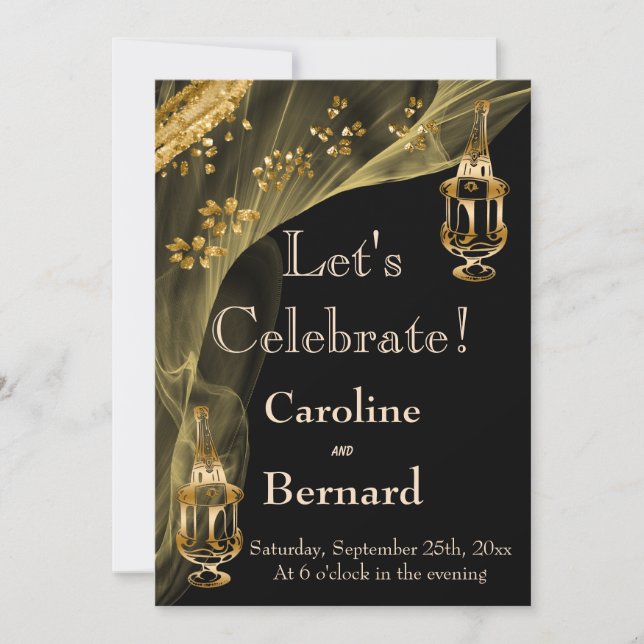 Black & Guld Champagne Ice Bucket Förlovningsfest Inbjudningar (Framsida)