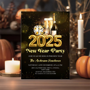 Black Guld Champagne Nyårsafton Party 2025 Inbjudningar