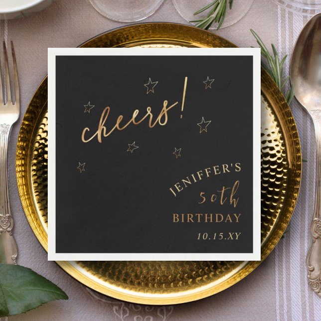 Black Guld Cheers 40:e 50:e 60:e Födelsedagsfesten Pappersservett (Skapare uppladdad)