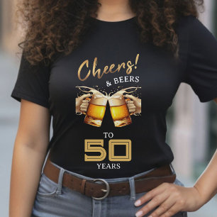 Black & Guld Cheers & Öl 50 år 50 födelsedagar T Shirt
