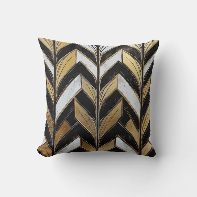 Black Guld Chevron Deco Pillow Kudde (Framsida)