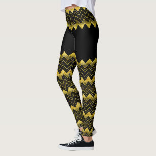 Black & Guld Chevron faux Glitter Leggings