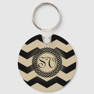 Black & Guld Chevron Monogram Nyckelring