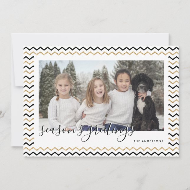 Black Guld Chevron Photo Season's Greetings Cards Julkort (Framsida)