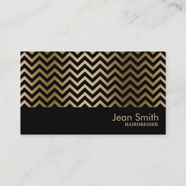 Black & Guld Chevron Rand Hairdresser Visitkort (Framsida)