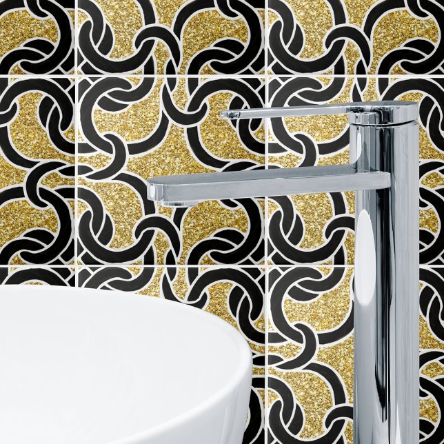 Black Guld Chic Celtic Knot Seamless Mönster Tile Kakelplatta (Skapare uppladdad)