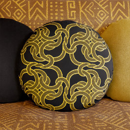 Black Guld Chic Celtic Knot Seamless Mönster Tile Rund Kudde