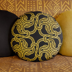 Black Guld Chic Celtic Knot Seamless Mönster Tile Rund Kudde