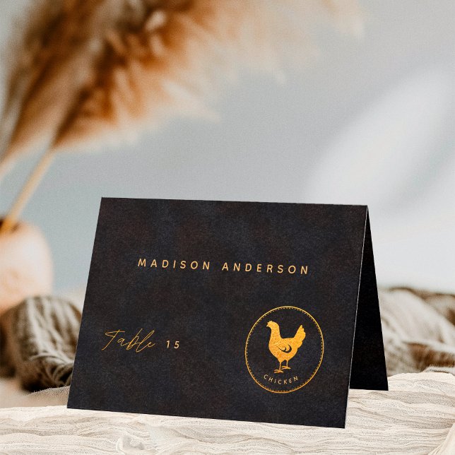 Black Guld Chicken Meal Choice Guest Namn Card Tack Kort (Skapare uppladdad)