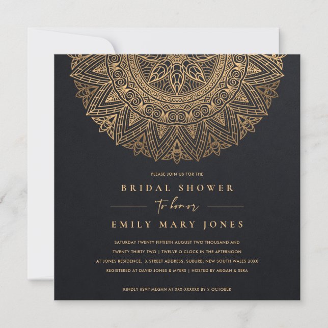 BLACK GULD CLASSIC ORNATE MANDALA MÖHIPPA INBJUDNINGAR (Framsida)