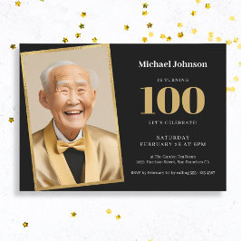 Black Guld Classy Anpassningsbar Photo 100 Birthda Inbjudningar