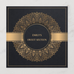 BLACK GULD CLASSY ORNATE MANDALA SWEET 16 BIRTHDAY INBJUDNINGAR