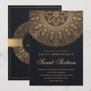 BLACK GULD CLASSY ORNATE MANDALA SWEET 16 BIRTHDAY INBJUDNINGAR