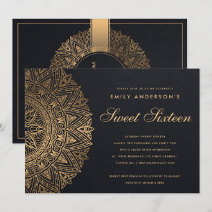 BLACK GULD CLASSY ORNATE MANDALA SWEET 16 BIRTHDAY INBJUDNINGAR