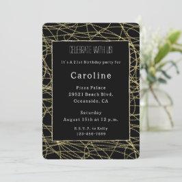 Black Guld Confetti Abstrakt Birthday Inbjudningar