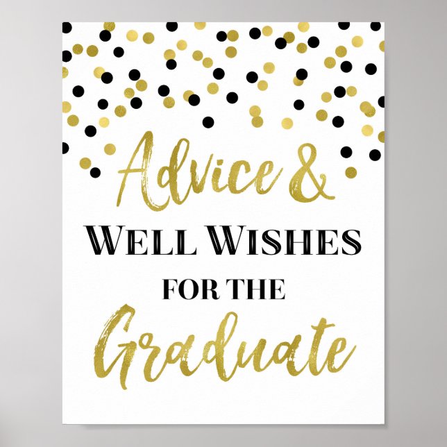 Black Guld Confetti Advice för Student-tecken Poster (Framsidan)