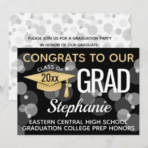 Black Guld Confetti Bokeh Bubbles Studenten Inbjudningar