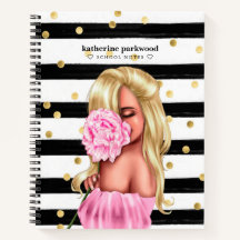 Black Guld Confetti Dots Blonde Girl Rosa Blommigt
