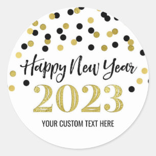 Black Guld Confetti Gott nytt år 2023 Runt Klistermärke