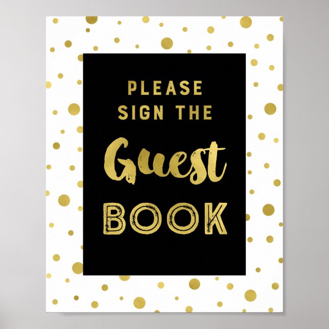 Black Guld Confetti Guest Bok Bröllop-tecken Poster (Framsidan)