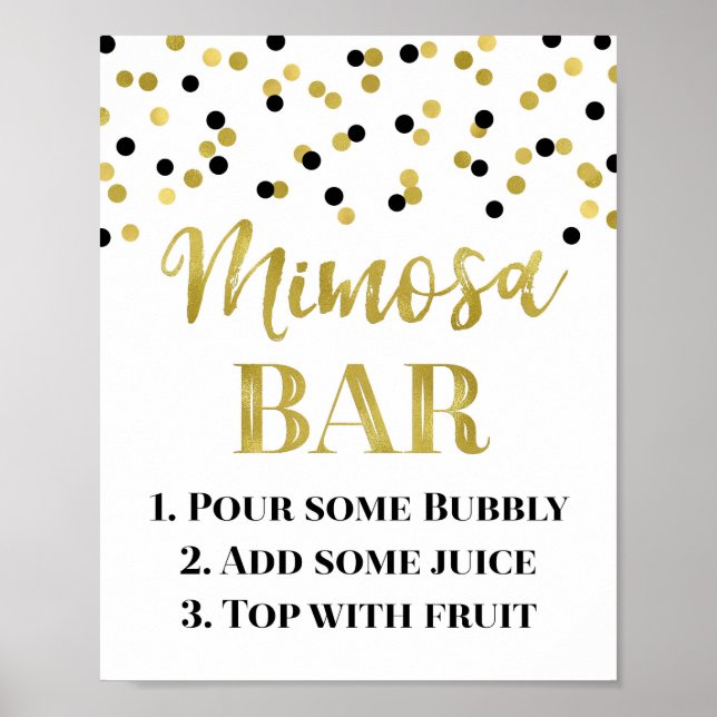 Black Guld Confetti Mimosa Pub Sign Bröllop Poster (Framsidan)