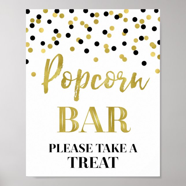 Black Guld Confetti Popcorn Pub-tecken Poster (Framsidan)