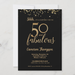 Black Guld Confetti Surprise 50 och fantastiska Inbjudningar