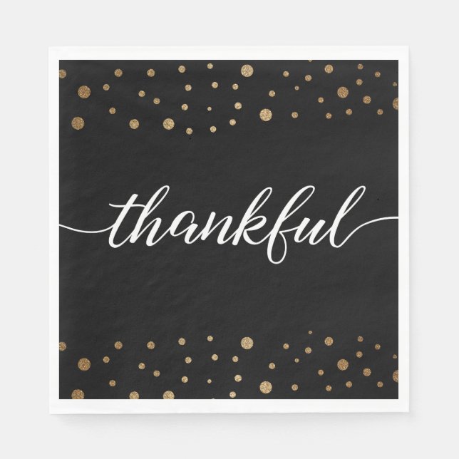 Black Guld Confetti Thankful Script Calligraphy Pappersservett (Framsidan)