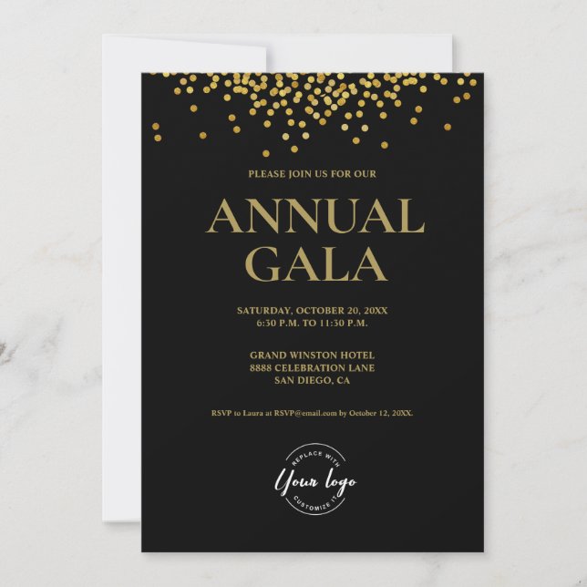 Black Guld confietti logotyp Gala Corporate Elegan Inbjudningar (Framsida)