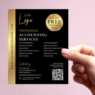 Black & Guld Corporate Business QR Code Marknadsfö Flygblad