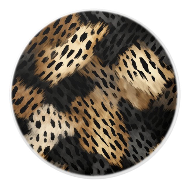 Black Guld Cream Leopard Animal Print Knopp (Framsidan)