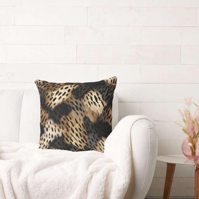 Black Guld Cream Leopard Animal Print Kudde (Soffa)