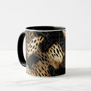 Black Guld Cream Leopard Animal Print Mugg