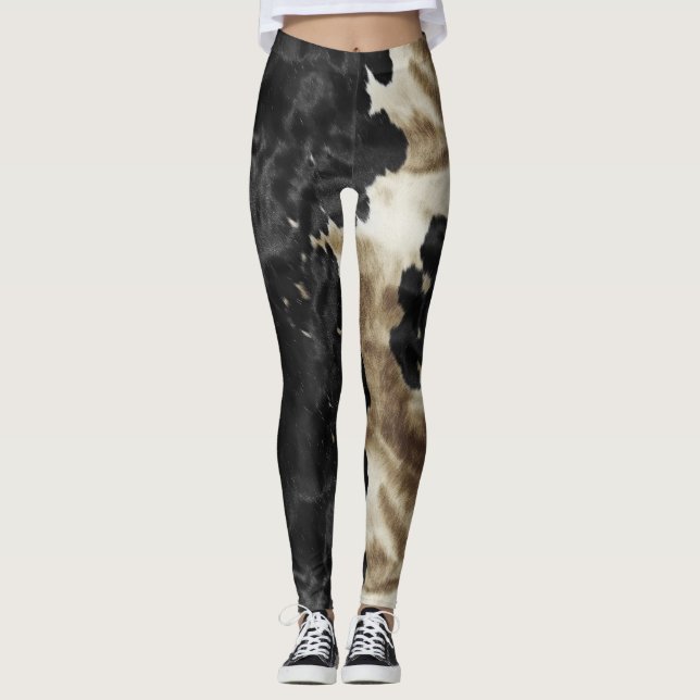 Black Guld Cream Western Cowhide Leggings (Framsida)