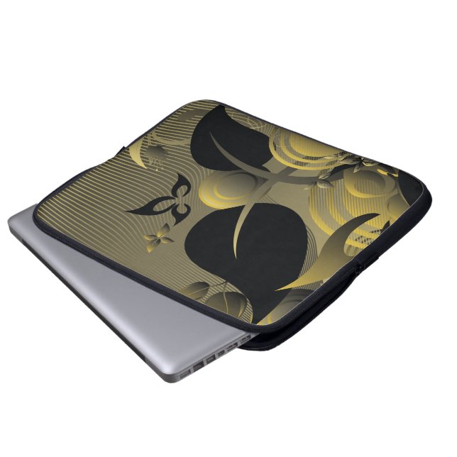 Black & Guld Cute Coola Girly Retro Blommigt Laptop Fodral (Framre botten)