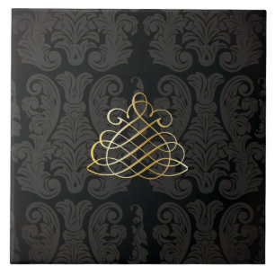 Black guld Damask Classy Royal Stil Tile Kakelplatta