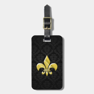 Black/Guld Damask Fleur de Lis Bagagebricka