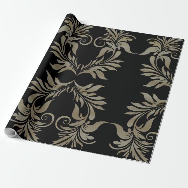 Black guld Damask Presentpapper (Utrullad)